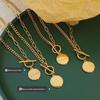 18K Gold-Plated Hip Hop OT Buckle Round Pendant Clavicle Necklace P101