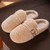 New Simple Belt Buckle Versatile Slippers Autumn and Winter Couples Home Velvet Warm Non-slip Cotton Slippers