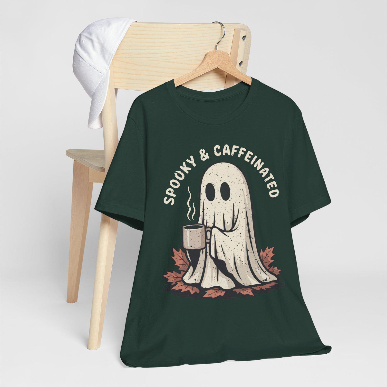 Spooky and Caffeinated Shirt, Funny Ghost Coffee Tee, Halloween Coffee Lover Gift, Cozy Spooky Season, Cottagecore Apparel S
