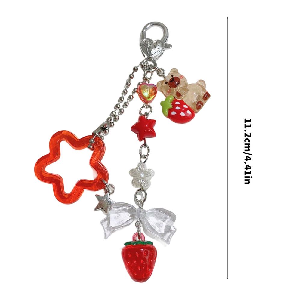 Acrylic Fruit Keychain 3D Peach/Strawberry Decoration Lightweight Keyring Stylish Backpack Accessory For Teens
