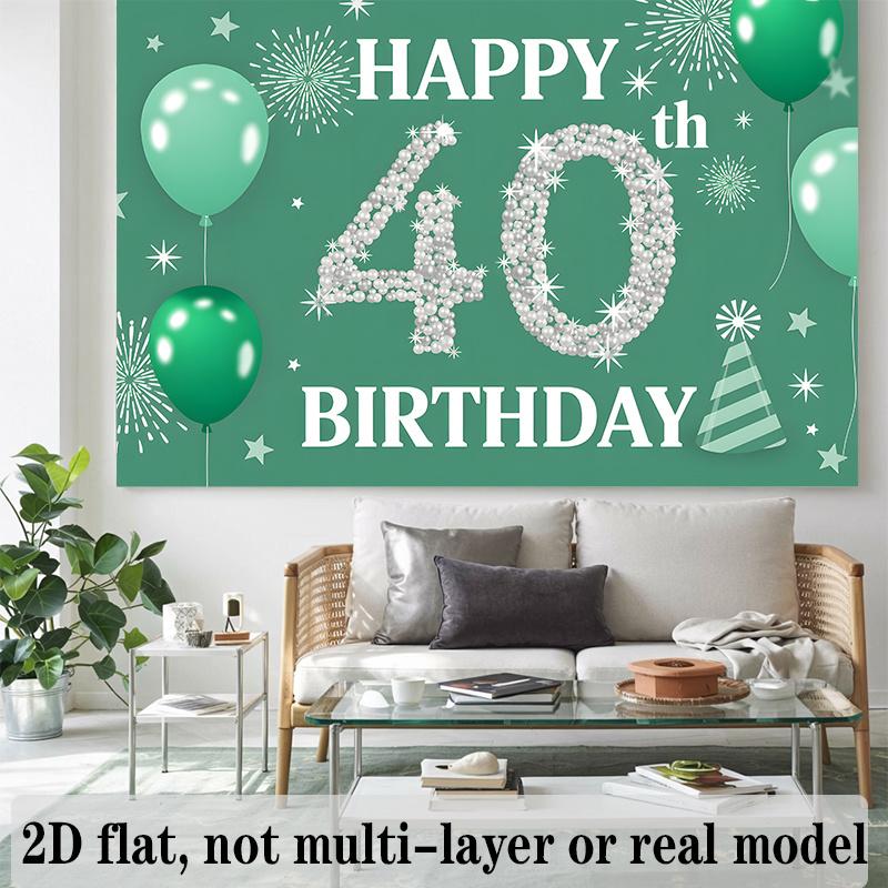 40th Birthday Banner, Polyester Photo Backdrop Wall Decor for Celebration