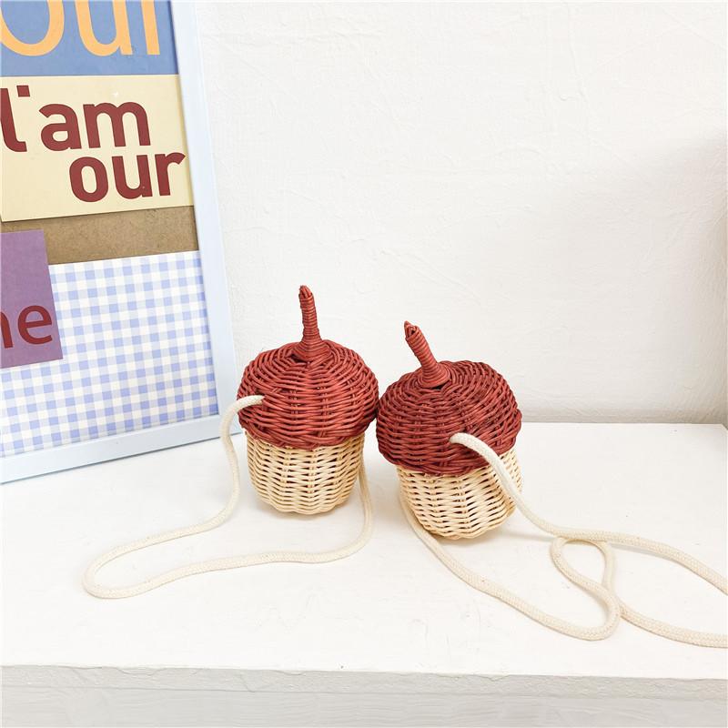 Mini Children Woven Crossbody Bag With Pinecone Design Casual Accessories Kids
