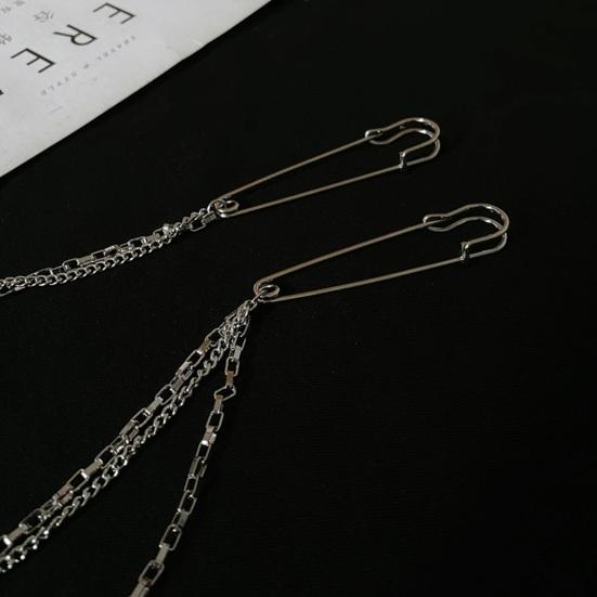 Unisex Clothes Pin Single/Double Layer Chain Polished Large Pin Alloy Pants Shirt Chest Suit Skirt Decoration