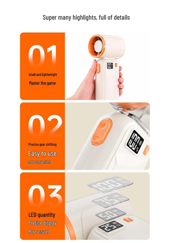 Compact Rechargeable Handheld Fan - High Speed, Ice Cool Breeze for Outdoor Use