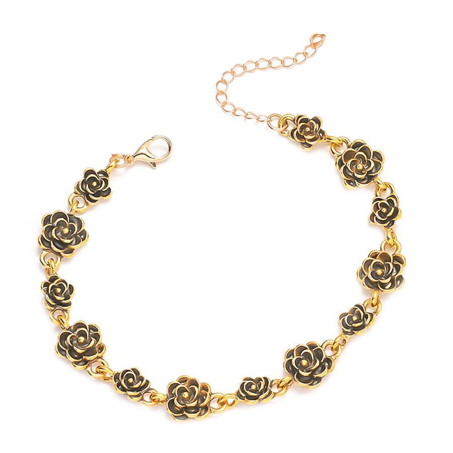 Vintage Rose Distressed Camellia Bracelet - Women's Retro Alloy Flower Jewelry