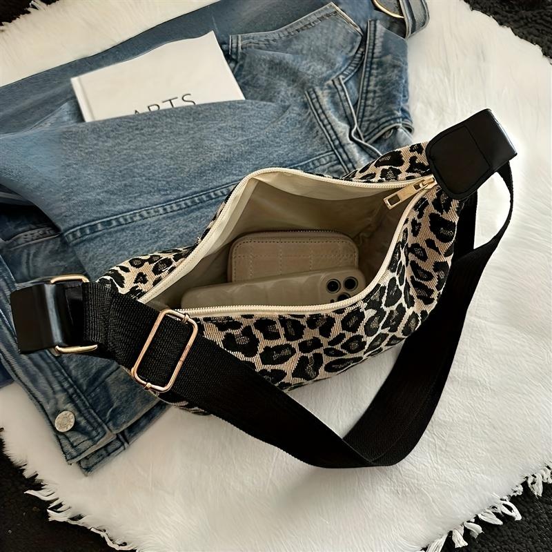 Elegant Women Leopard Print Crossbody Bag - Stylish Large Capacity, Wide Shoulder Strap, Zipper Closure, Perfect for Daily Use