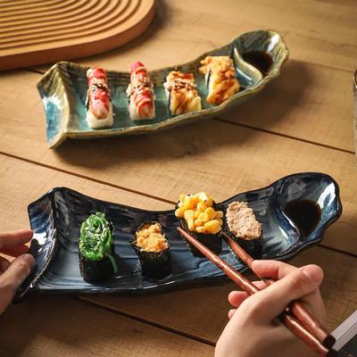 12-Zoll Sushi Lange Ofenglasur Sushiplatte Kreative Sushi Kaltspeisenplatte Japanisches Ofenkeramik Geschirr