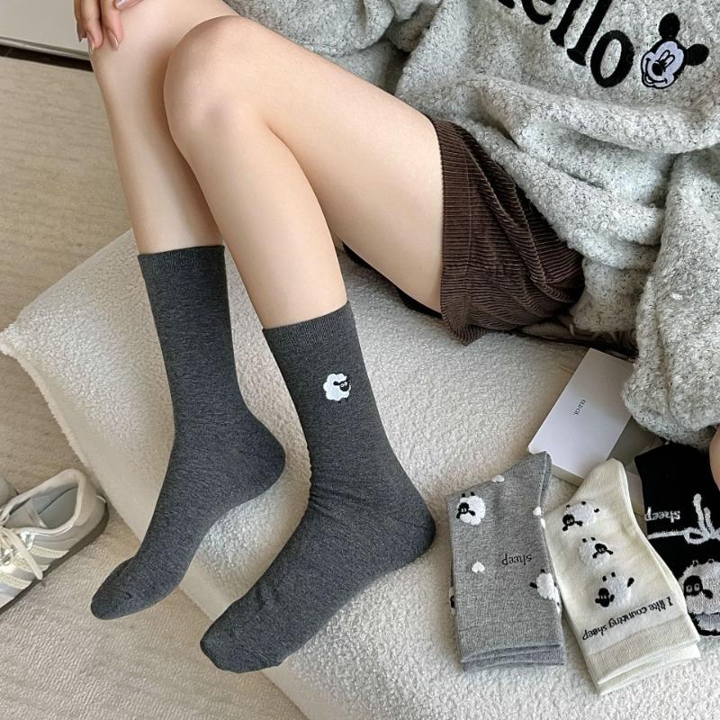 Sock Girls Autumn and Winter Cartoon Mid-calf Socks Pile Pile Socks Sheep Cute Girls Long Calf Socks