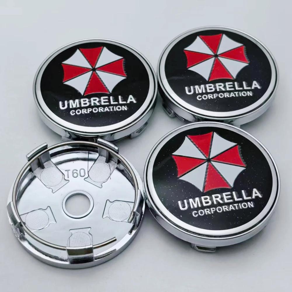 4pcs Umbrella Logo Badge Emblem Car Wheel Center Caps O.D 60MM Clips 56MM Wheels Hub Cap Rim Hubcaps Dust Cover Car Accessories