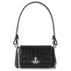 VIVIENNE WESTWOOD Hazel Saturn Logo Crocodile Embossed Texture Calfskin Underarm Baguette Shoulder Tote Bag Small Women Bags Black 4304006RL0039N401