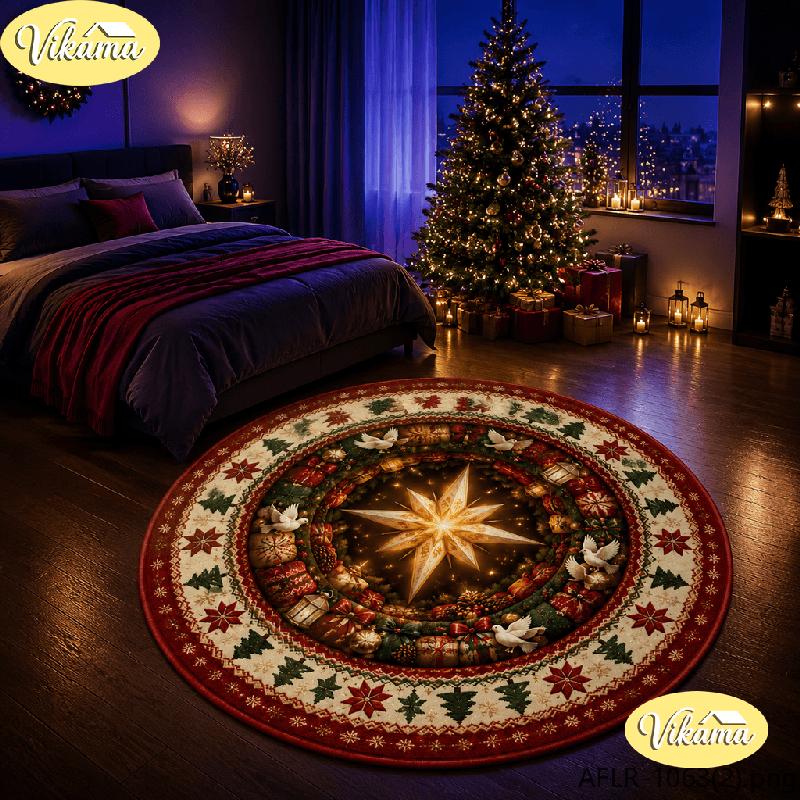 3D Round Christmas Rug Non Slip Living Room Decorative Carpet Sofa Coffee Table Rug Washable Bedroom Festive Home Decor