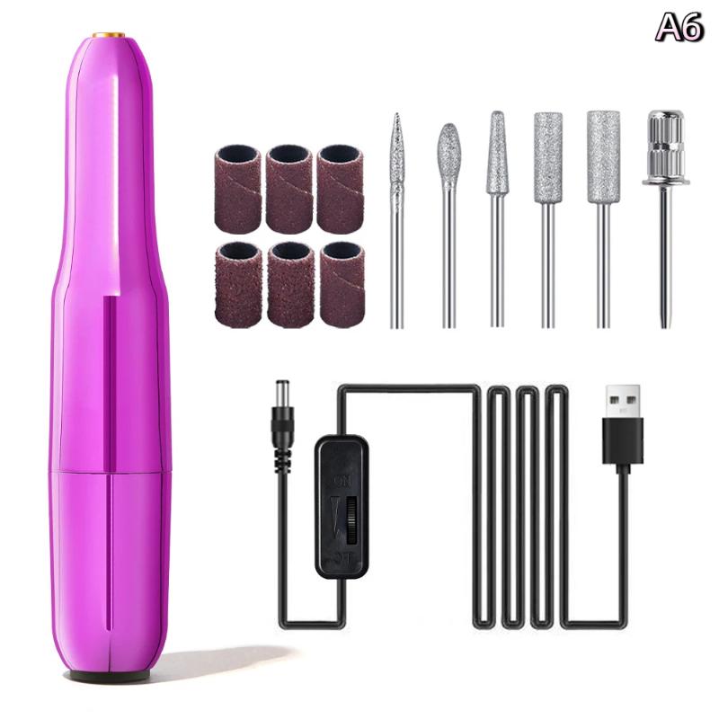 Electric Nail Polisher Exfoliator Machine Nail Drill Bits Dead Skin Remover Nails Grinding Polishing Usb With 6 Bits File Pen