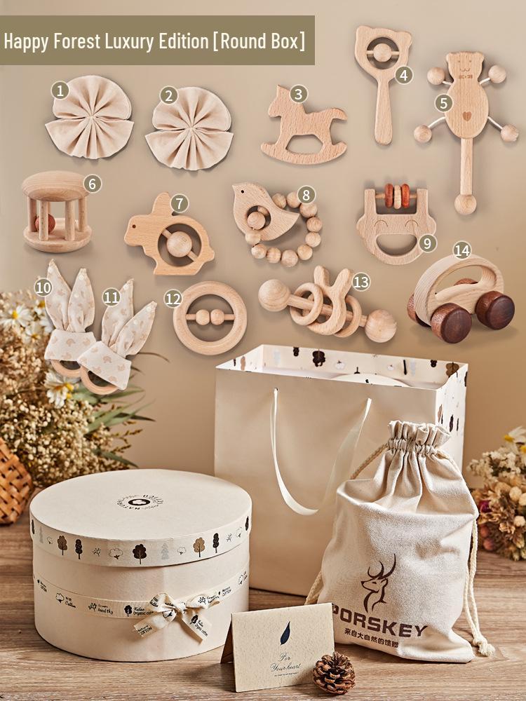 Luxury Newborn Gift Set: Wooden Toys & 100-Day Celebration