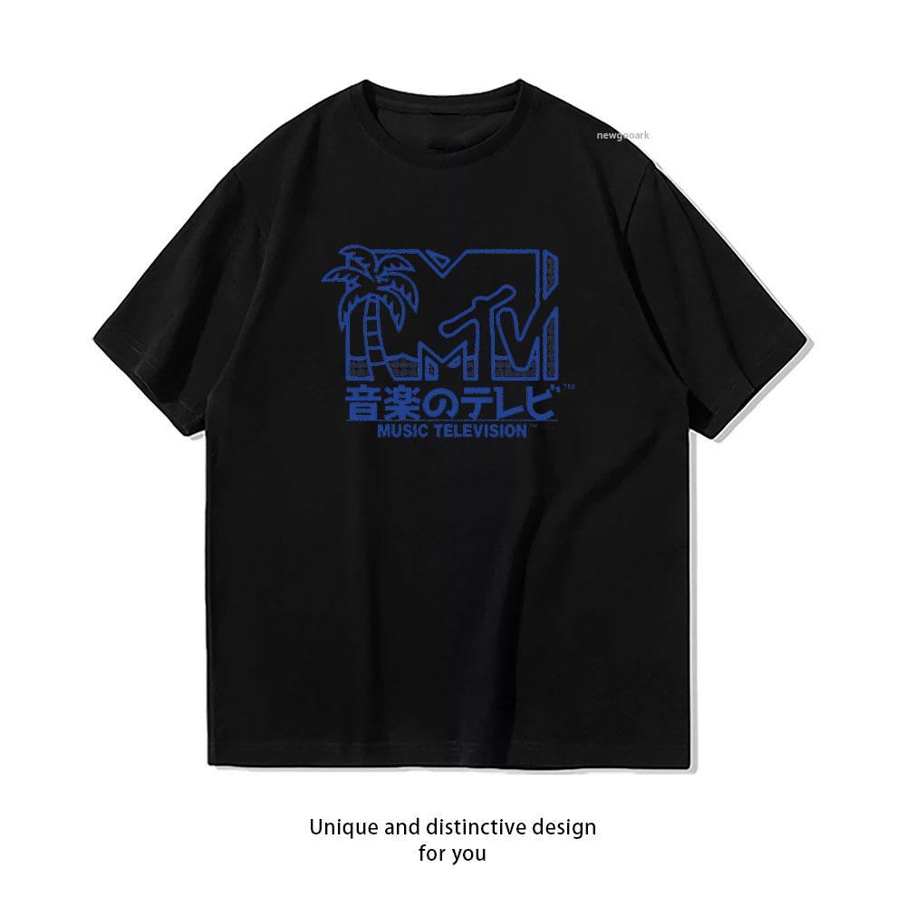 

MTV Retro Beach Simple Japanese Kanji MTV Classic TShirt Women Unisex Casual cotton printed t shirts streetwear tops tee S