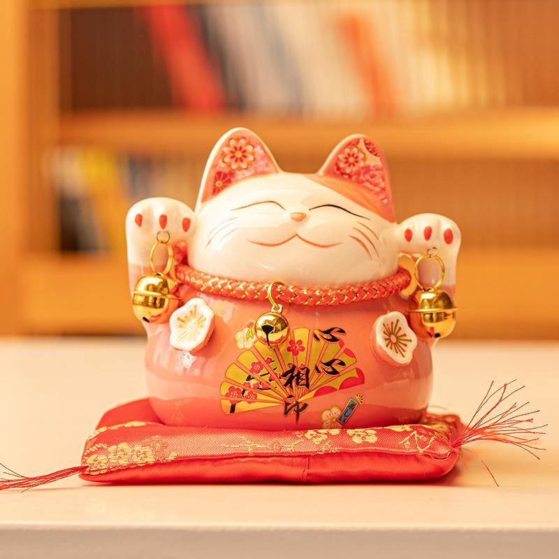 Lucky Cat Ceramic Piggy Bank | Creative Japanese Ornament | Cute Mini Gift for Birthdays or Store Opening