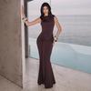 New autumn fashion slim-fit halter round neck high-waisted sleeveless streamer hip-wrapped dress