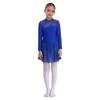 Girls Sparkling Mesh Dance Dress Long Sleeve Keyhole Back Leotard for Ice Skating Ballet Costume