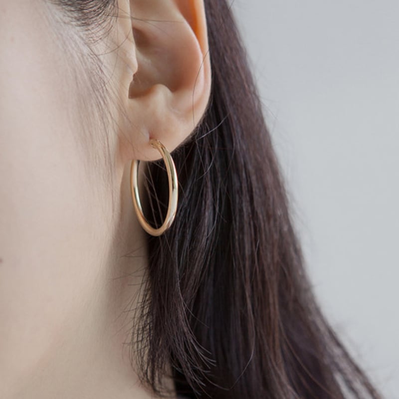 LUNNE 14k GF Simple One-Touch Ring Earrings (Gold Filled) 4size #GFE02