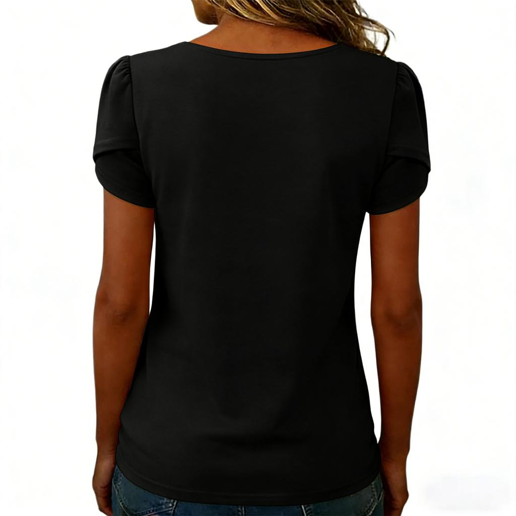 Women Loose Lace V Neck Dressy Business Casual Tops Blouses Elegant Petal Sleeve Shirts