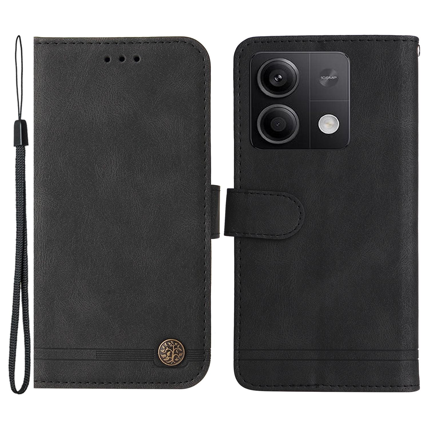 

For Xiaomi Redmi Note 13 5G Leather Wallet Cases Skin Touch Phone Cover Stand with Strap Black
