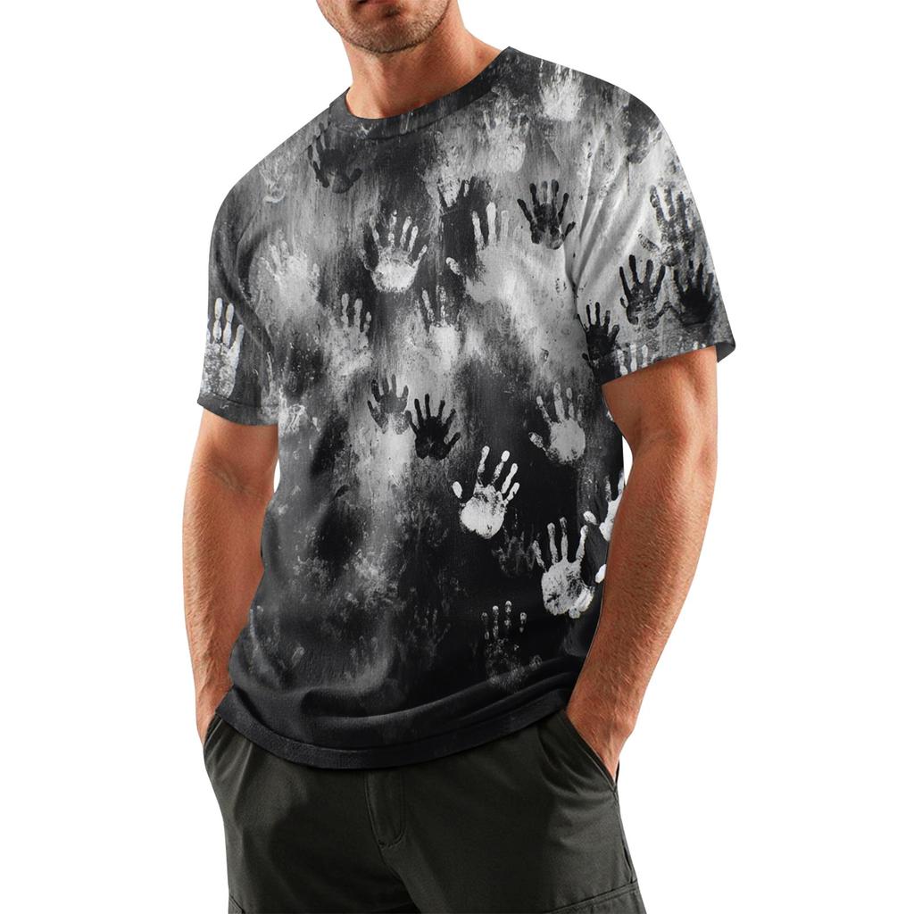 Men's Halloween Printed Round Neck Raglan Short Sleeve Top T-Shirt