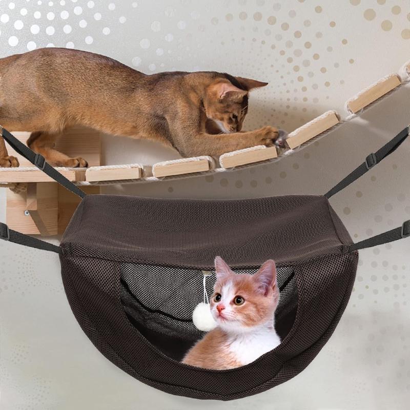 A Pet Bed Made of Breathable Mesh, Designed As a Cat Hammock, Adjustable for Indoor Use, Offering a Cozy Space for Cats