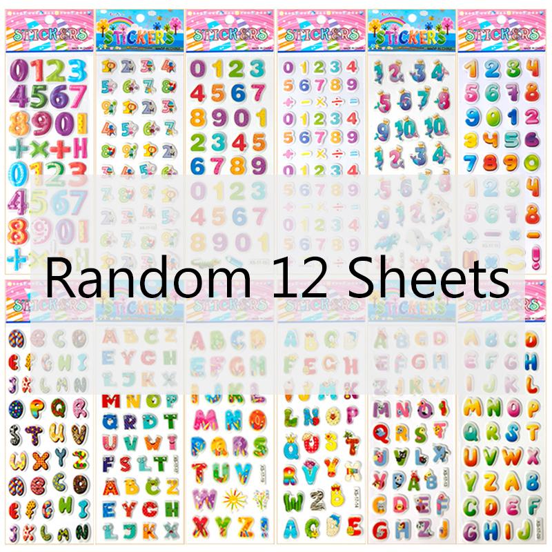 6/12 Sheets Letters Number 3D Puffy Stickers English Alphabet Birthday Festival Gift for Adult Boy Girl Scrapbook Decoration ZYF