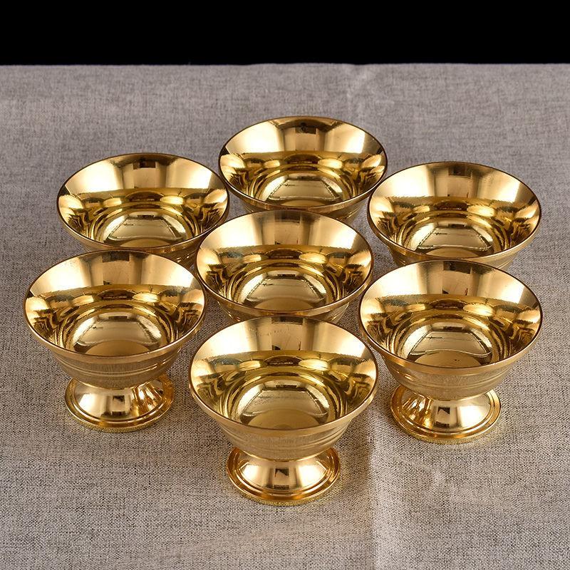 7pcs Brass Tantric Bowl Auspicious Luster Goblet Tibetan Bowl 5.7cm Holy Water Cup Buddhist Home's Gift Desktop Decorative