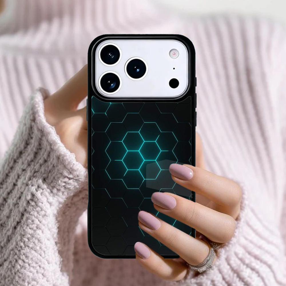 Carbon Fibre Futuristic Neon honeycomb Phone Case For Apple iPhone 17 Air 16E 15 14 Plus 13 12 11 Pro Max Mini Funda Cover
