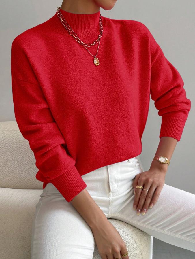 Women's Slim-Fit Ribbed Knit Mock Neck Long Sleeve Tops