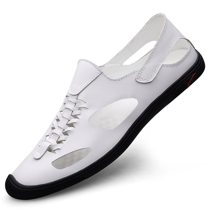 

Fashion Summer Business Mens Sandals High Quality Leather Soft Casual Shoes Anti Slip Hollow Out Beach Sandals Comfortable Male Sandalia 37 белый
