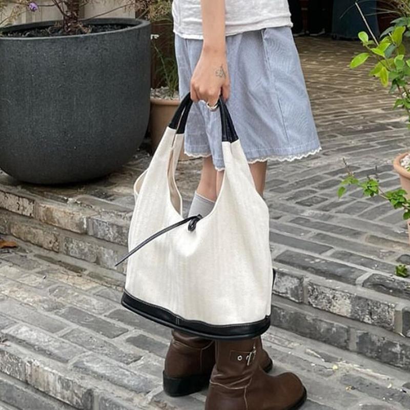 Dámská taška přes rameno v korejském stylu s velkou kapacitou, patchwork, jednoduchá cestovní nákupní taška, všestranná plátěná taška přes jedno rameno