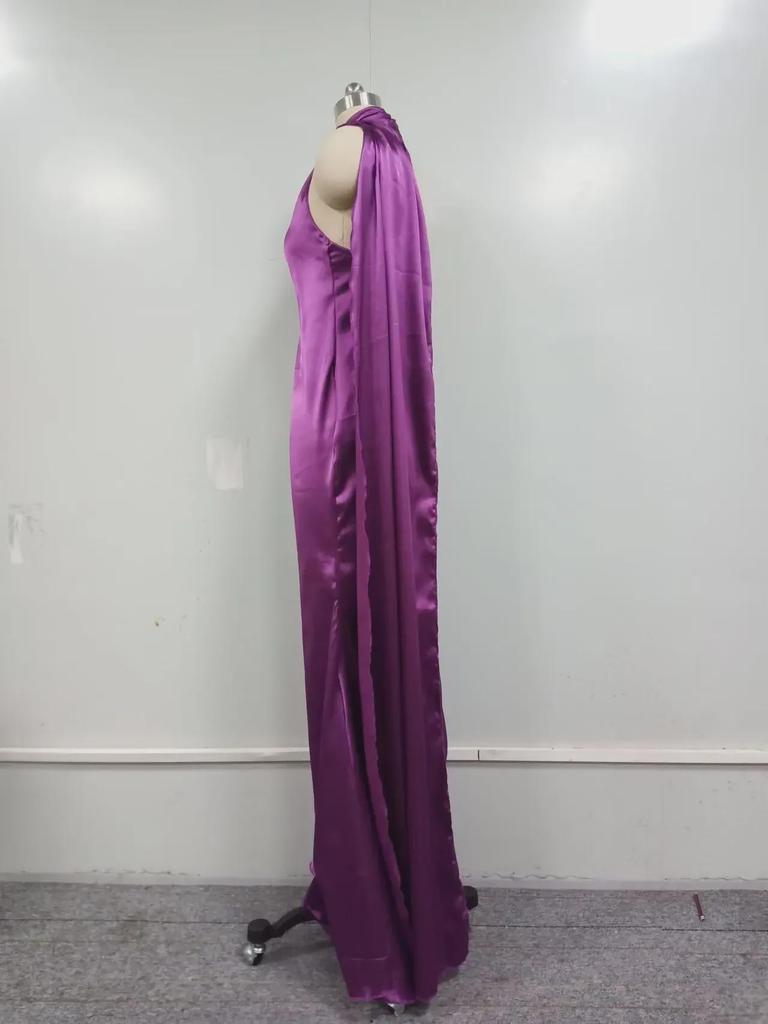 2025 High-Waist Solid Color Halter Neck Long Skirt - Spring/Summer Commuting & Evening Dress