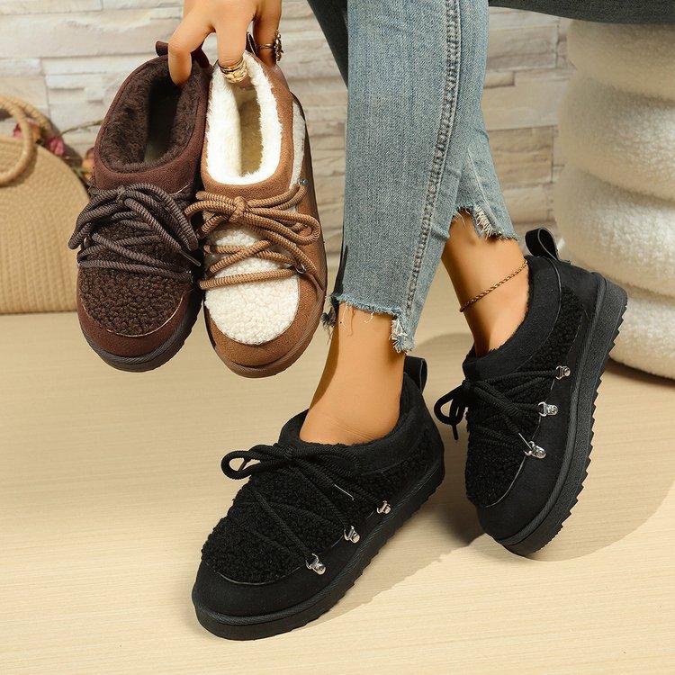Thick Soled Warm Cotton Shoes for Women In Autumn and Winter of 2025, New Fashionable Sports and Leisure Cotton Shoes with Plush Lace Up Snow Boots