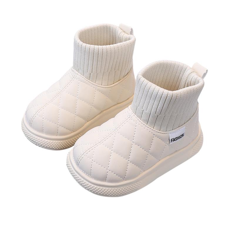 Children's Boots Warm Non-Slip Kids Boots Plush Lining Upper Woolen Stitching Design Short Boots Comfortable Solid Color Kids Shoes