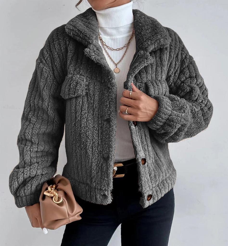 Women Plush Jacket Faux Fur Thick Coat Casual Long Sleeve Loose Overcoat Female Outerwear Autumn Winter Ladie Button Coat