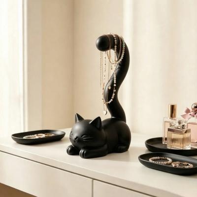 Suporte de Anel em Forma de Gato Suporte para Exibição de Joias com Cauda de Gato Impresso em 3D
