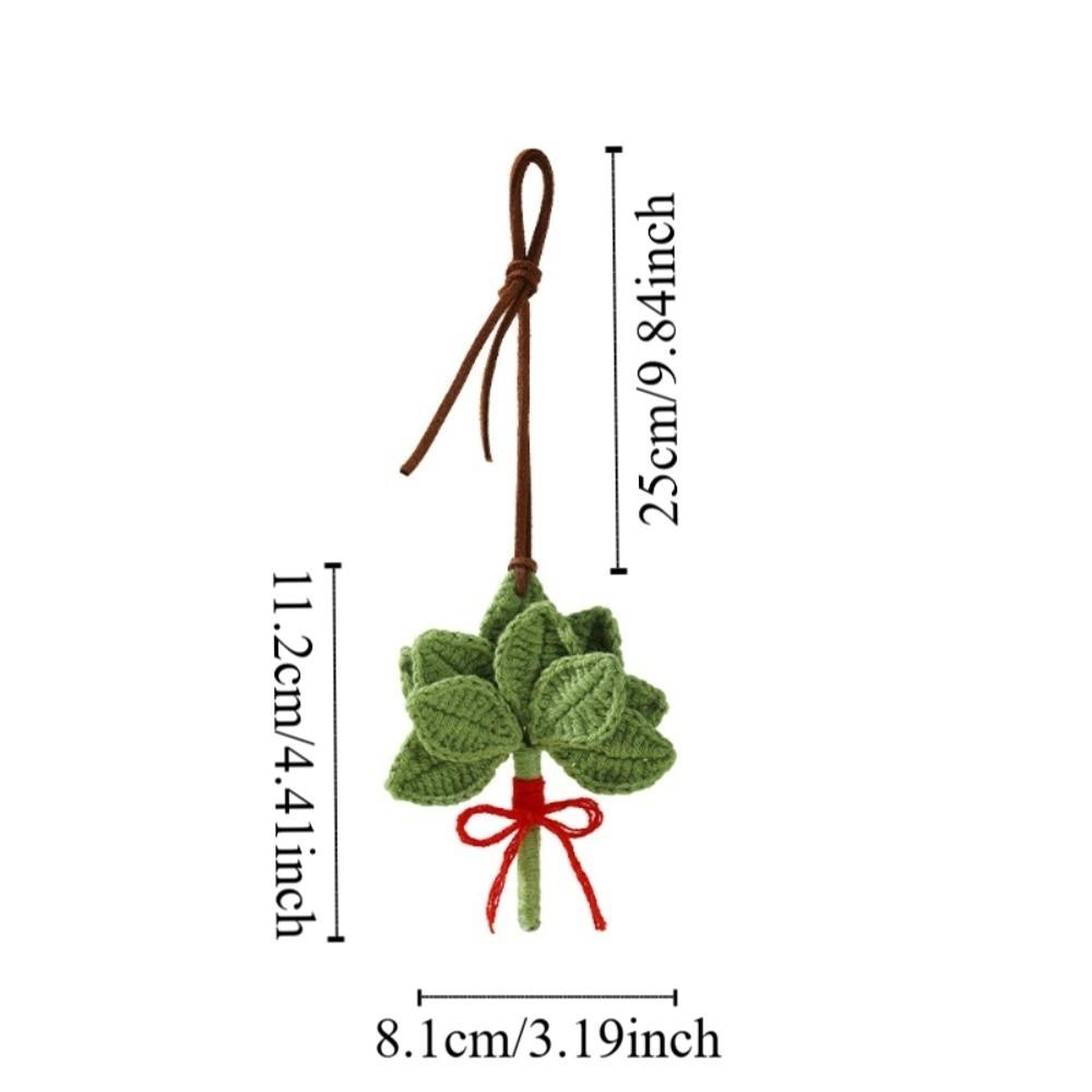 Green Pomelo Leaves Pendant Car Interior Knitting Wool Grapefruit Leaf Keychain Backpack Accessory Handmade Woven Ornaments