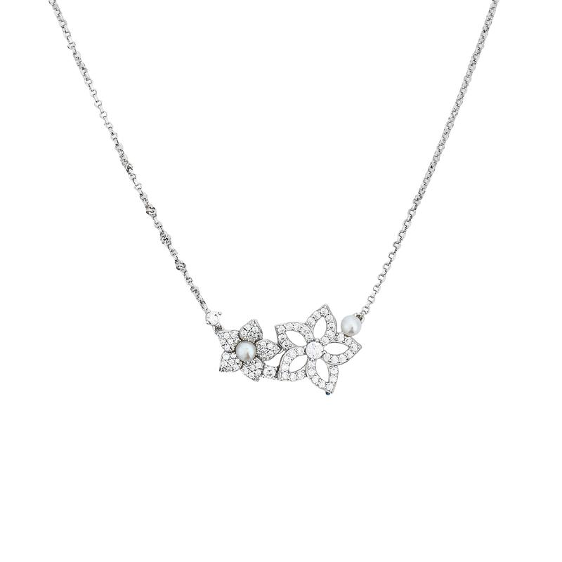 APM Monaco FESTIVAL Floral Design Freshwater Pearl Necklace Unisex Couple Style Silver AC7627XPL серебряный