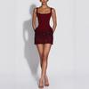 Women's Red and Black Sleeveless Bustier Mini Dress with Sequin Details