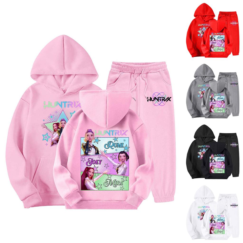 Children's Casual Fashion Hooded Pullover, Printed Loose Hoodie And Casual Pants Two-piece Set