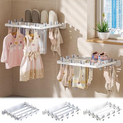 Folding Drying Rack Wall Mounted Drying Clip Windproof Sock Folding Clothes Dryer Racks Hanger Household Clothes Clotheslines