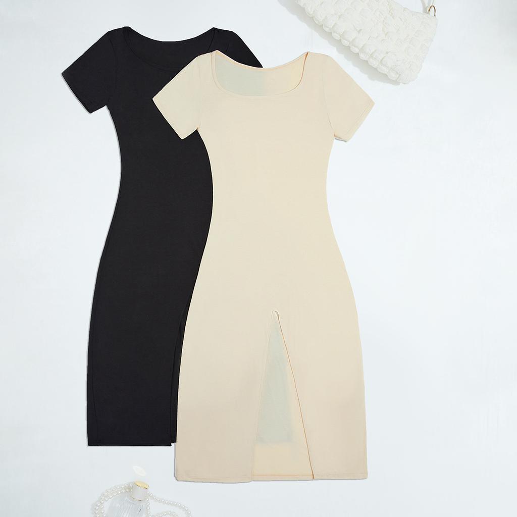 Retro collar dress women's summer new thin waist pure desire to open fork Spice girl hip wrap medium and long dress children