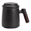 Black Pottery Ceramic Mug with Lid and Liner - Tea & Water Separation Cup, Ideal Office Gift