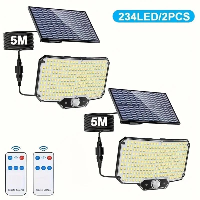 1-2pcs Super Bright 234LED Solar Light, IR Sensor Street Light, Decorative Wall Light, Multiple Switch Modes with Remote Control
