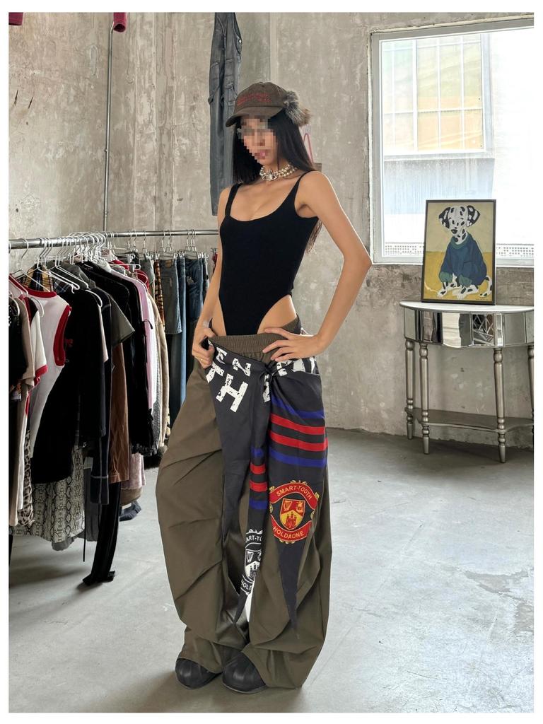 Dámský Hip Hop Odnímatelný Zadní Panel Kombinéza - Národní Trend Podlahová Délka Široké Kalhoty