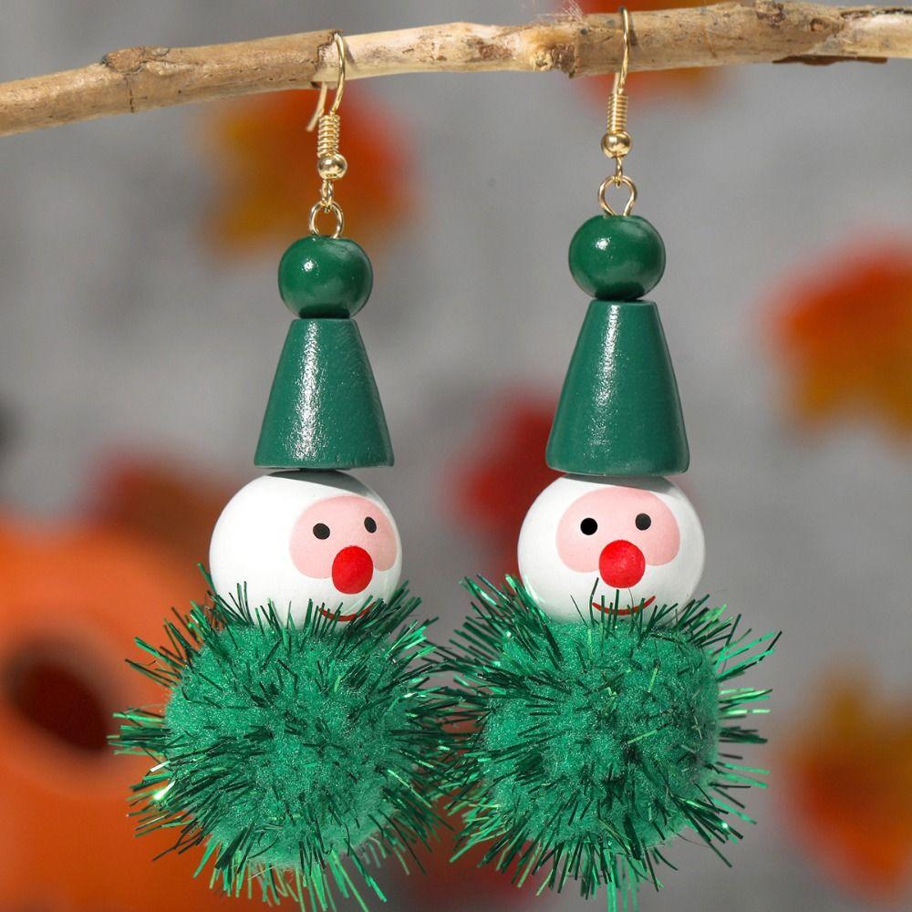 Decorated Christmas Elf Pendant Christmas Balls Santa Hat Dangle Earrings  Accessories