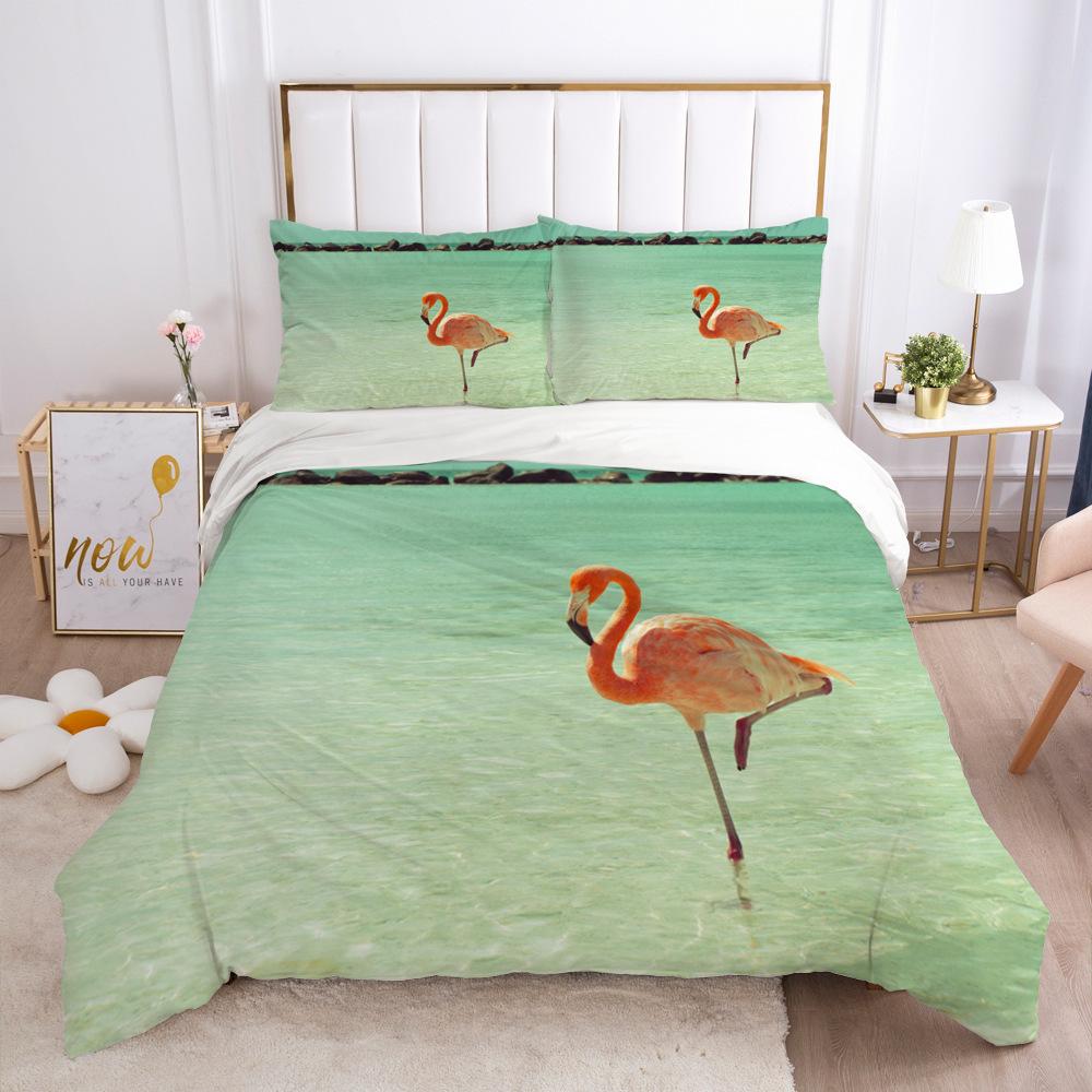 Pink Bird Flamingos Bedding Set Cartoon Bedspread Single Twin Full Queen King Size Bedclothes Child Kids Girl Bedroom Bed Set