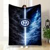 Inter Milan Logo with Blue and Black Clouds Design Flannel Blanket for Bedroom, Living Room, Sofa, and Nap