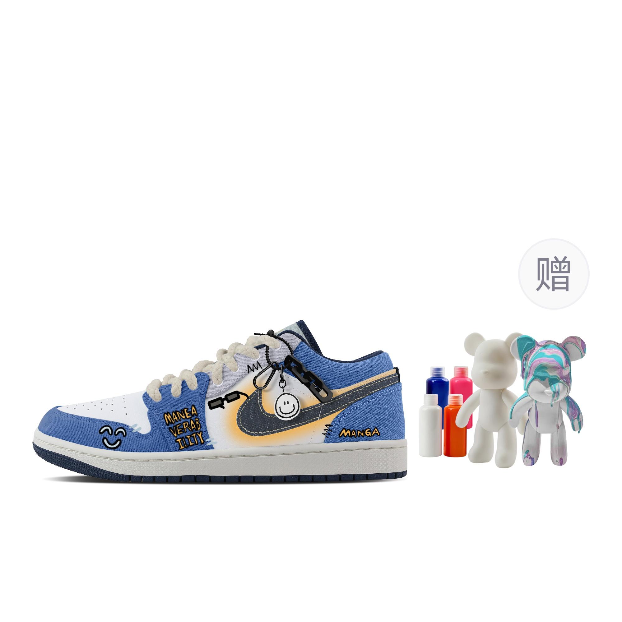 

Jordan Air Jordan 1 Toy City, Fluid Bear Abrasion Resistant Low top Vintage Basketball Shoes Men s Blue White IH0648-141(Team773--) 44